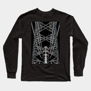 Abstract high voltage transmission line against black sky Long Sleeve T-Shirt